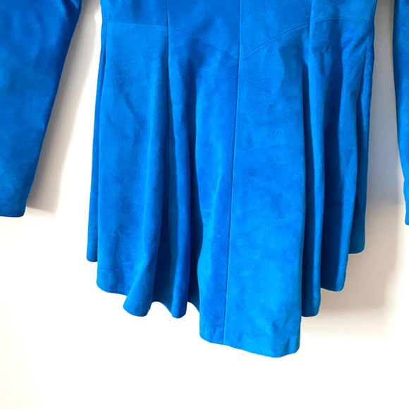 1980’s Danier Vintage Royal Blue Suede Leather Jacket Peplum Shoulder Pads - Picture 7 of 10